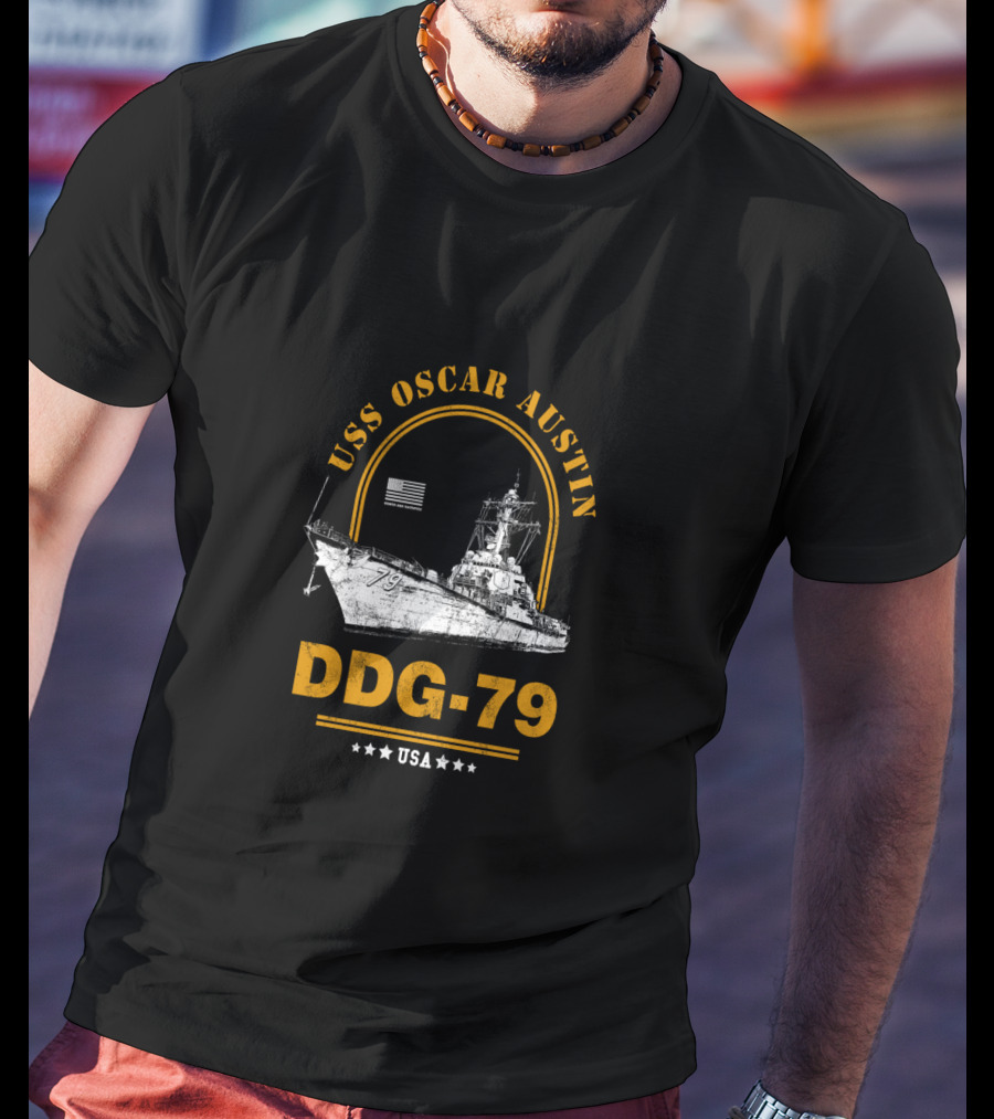 USS Oscar Austin DDG-79 USA Navy Ship Flag Stars T-Shirt
