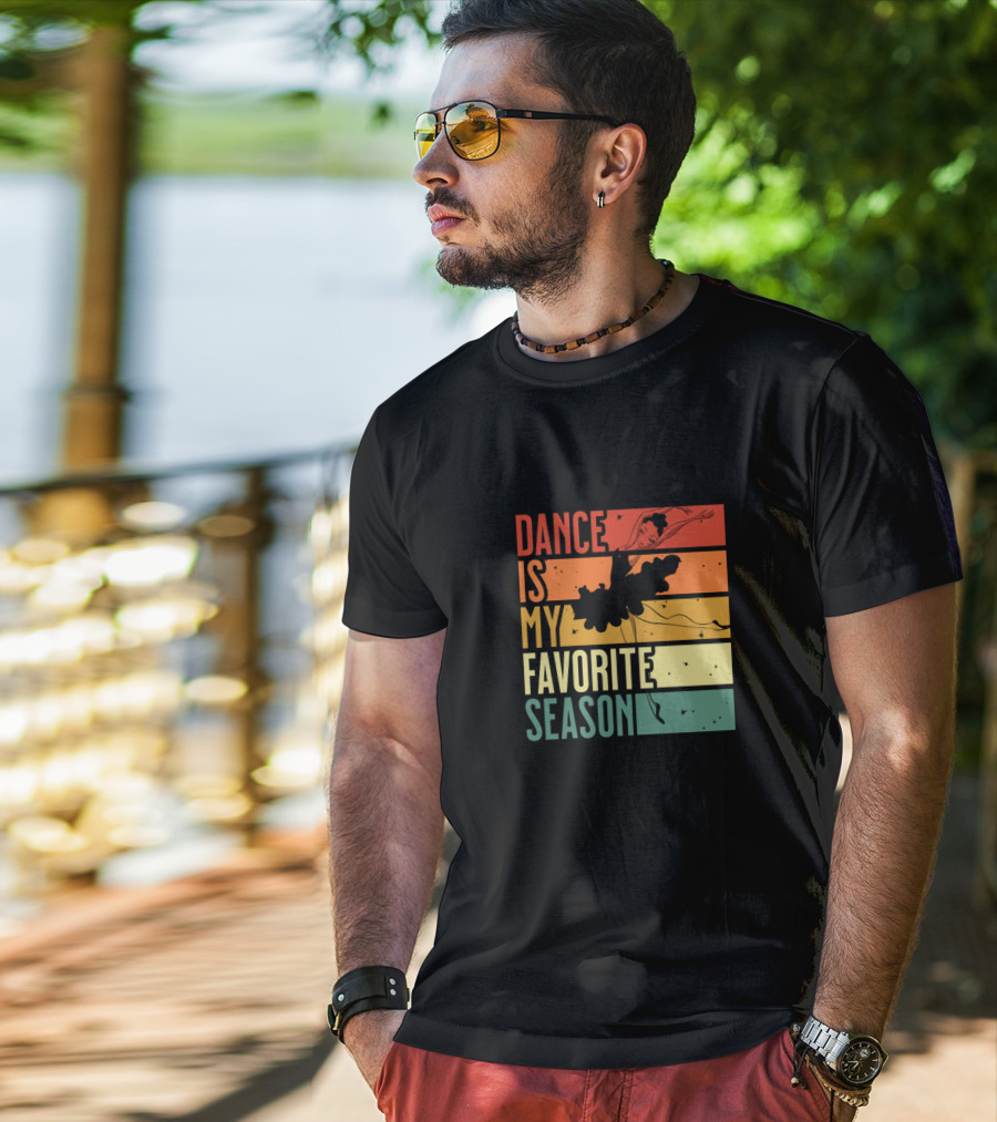 Dance Is My Favorite Season Ballerina Silhouette Retro Sunset Stripes T-Shirt