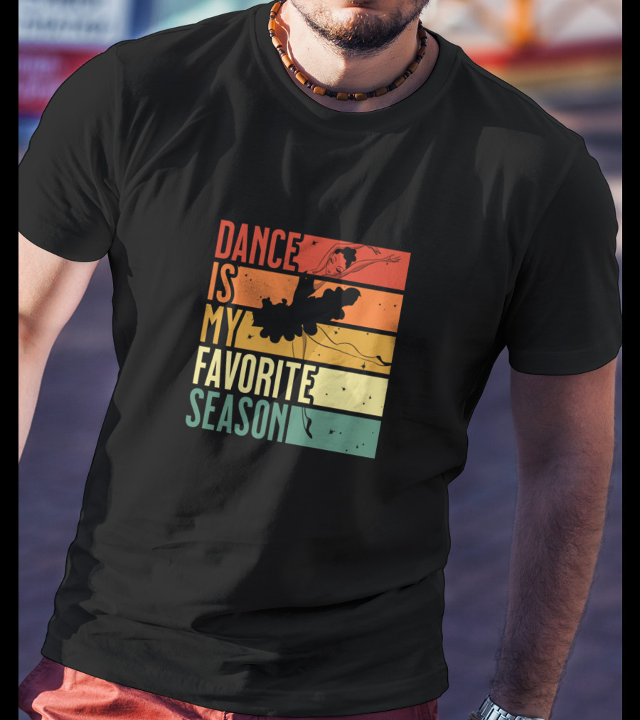 Dance Is My Favorite Season Ballerina Silhouette Retro Sunset Stripes T-Shirt