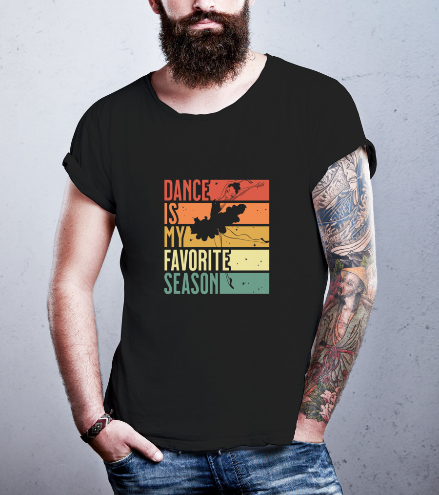 Dance Is My Favorite Season Ballerina Silhouette Retro Sunset Stripes T-Shirt