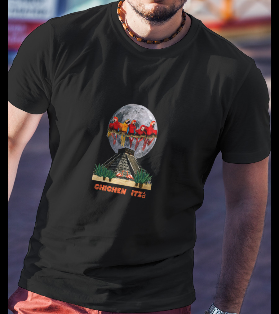 Chichen Itza Pyramid Moon Parrots T-Shirt