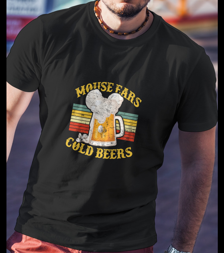 Mouse Ears Cold Beers Vintage Drinker's Mug With Retro Stripes T-Shirt