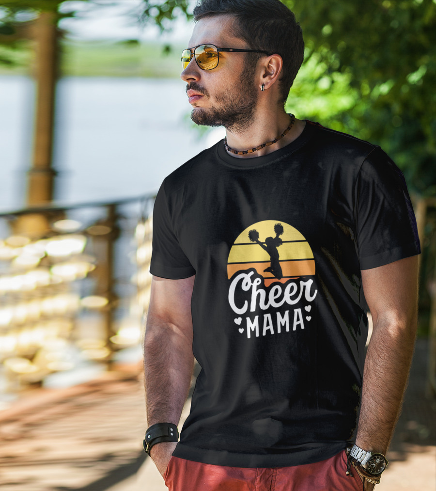 Retro Sunset Cheer Mama Cheerleader Mom T-Shirt