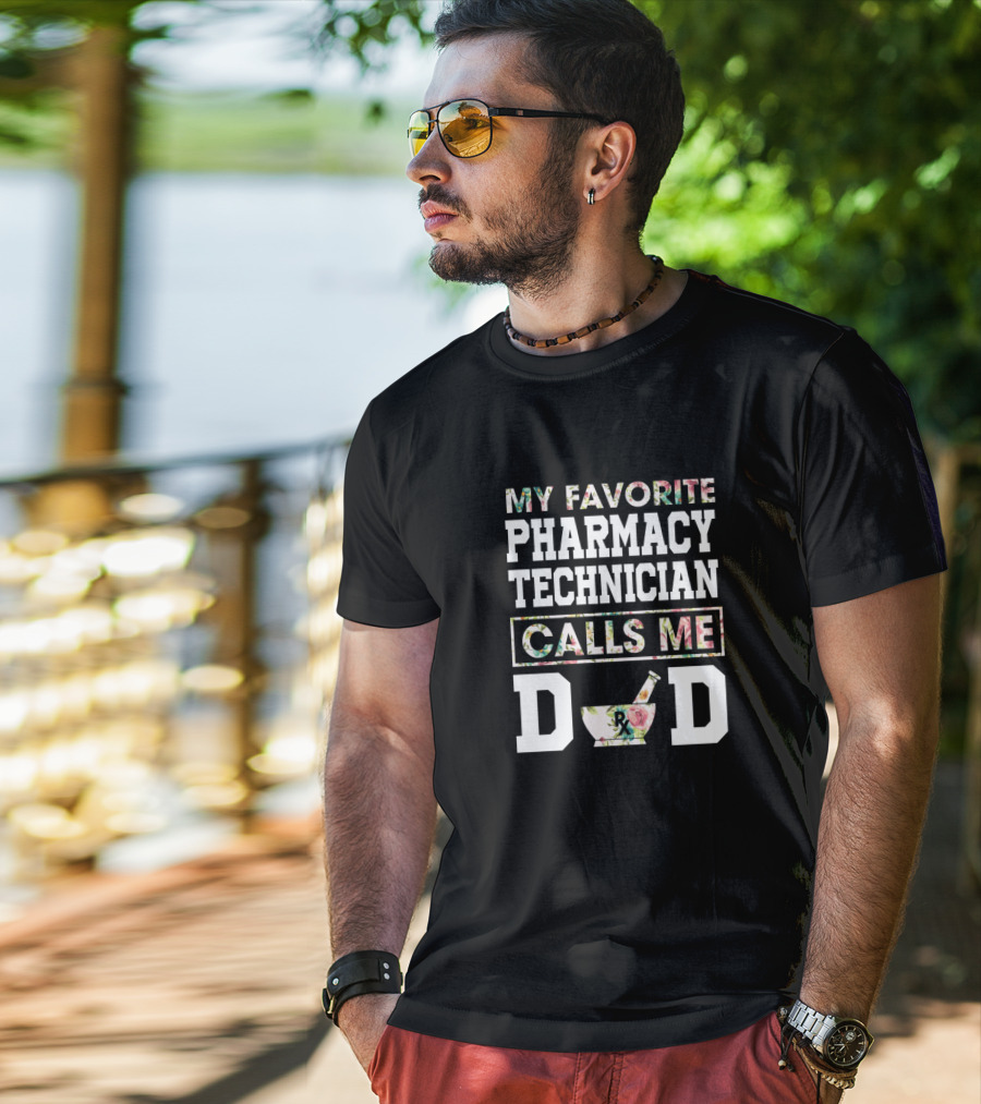 My Favorite Pharmacy Technician Calls Me Dad Retro RX Mortar Pestle T-Shirt