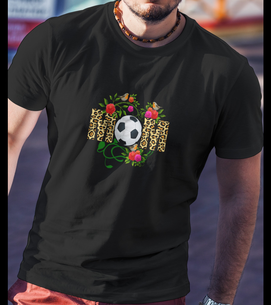 SOCCER MOM Leopard Print Floral Soccer Ball T-Shirt