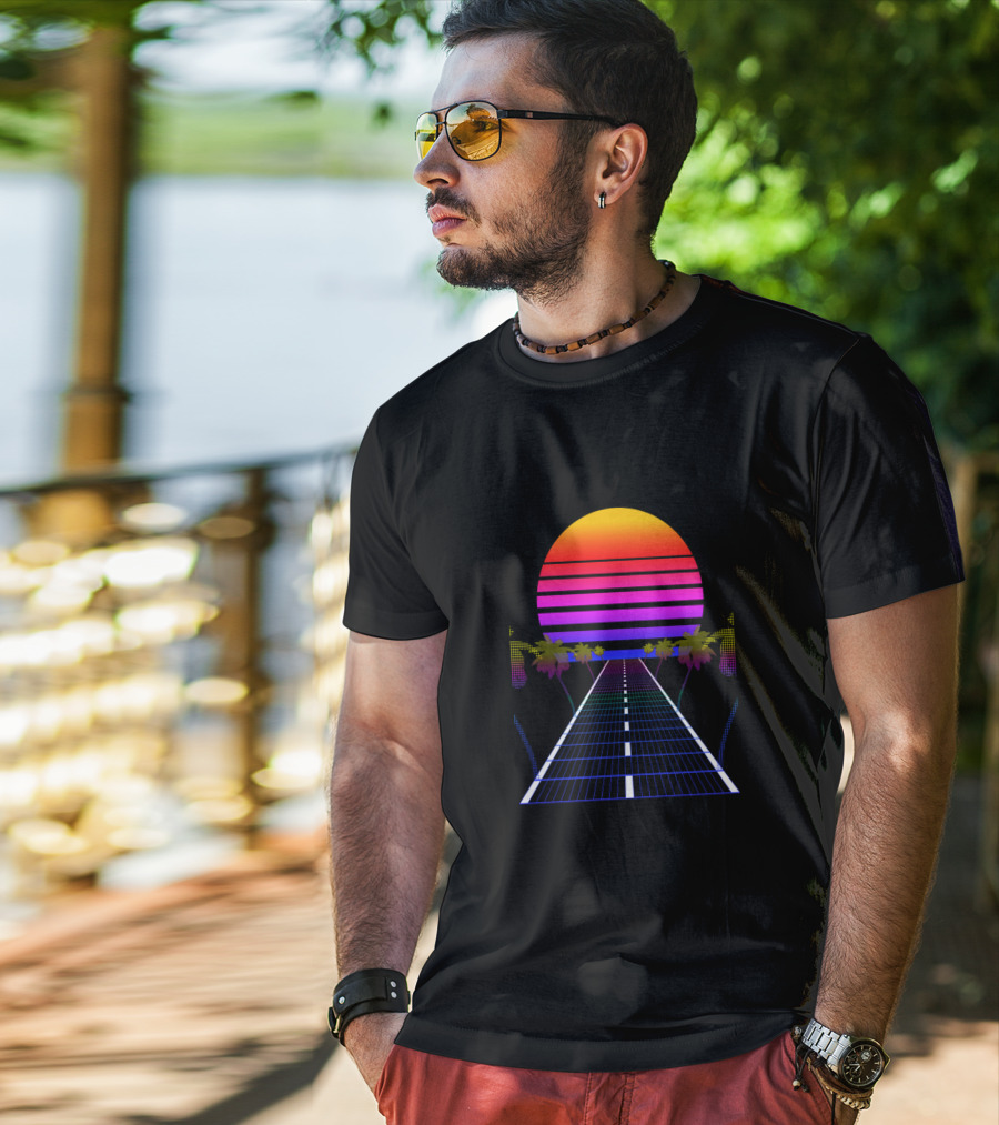 Vaporwavewave Retro Sunset Palm Road T-Shirt
