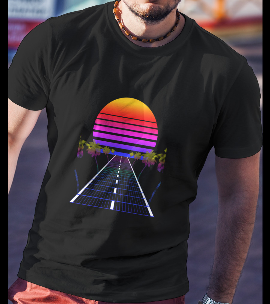 Vaporwavewave Retro Sunset Palm Road T-Shirt