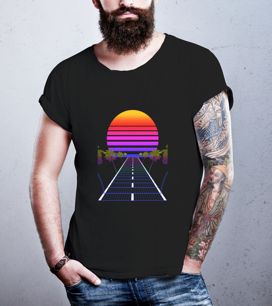 Vaporwavewave Retro Sunset Palm Road T-Shirt