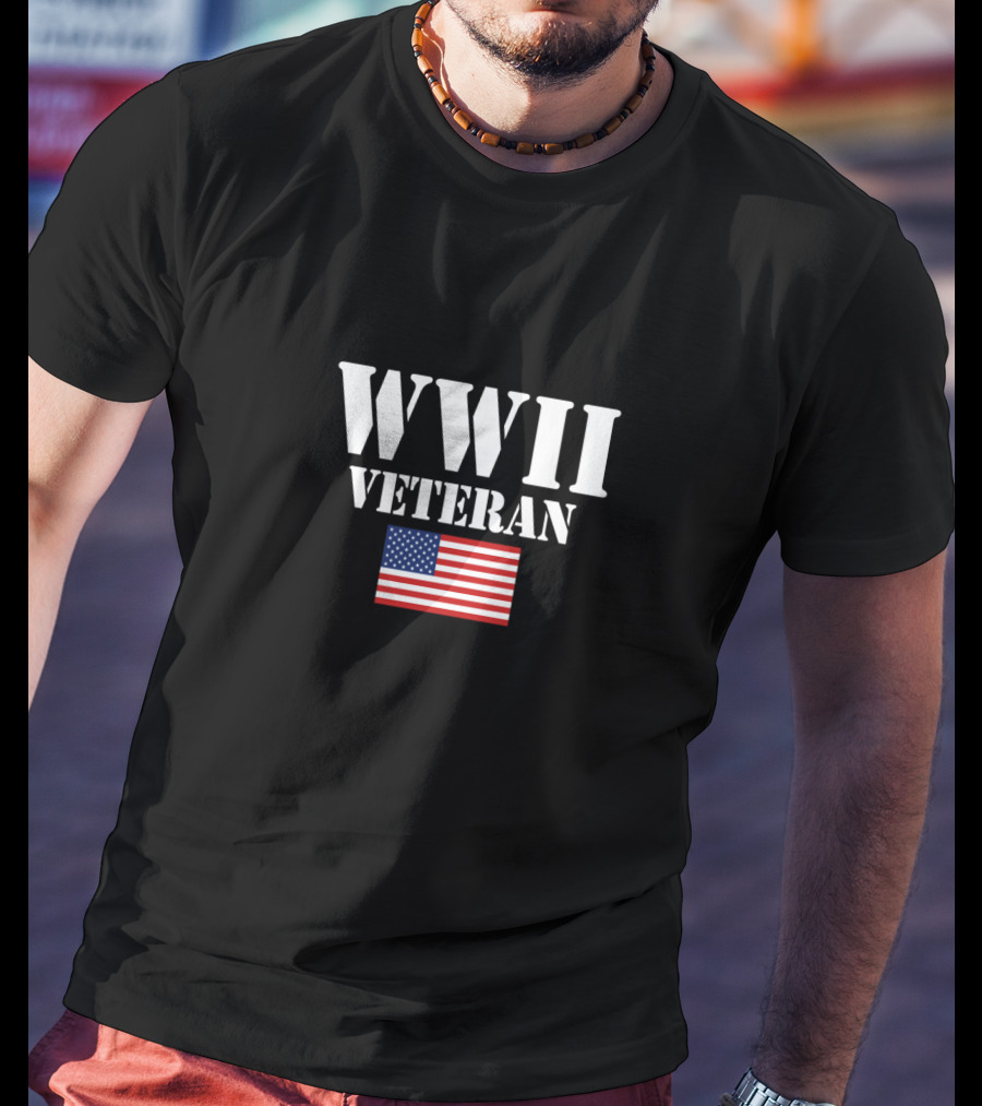 WWII Veteran American Flag Military Veteran T-Shirt
