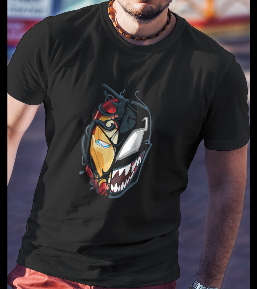 Spider Man Maximum Venom Iron Man Half Symbiote Face T-Shirt