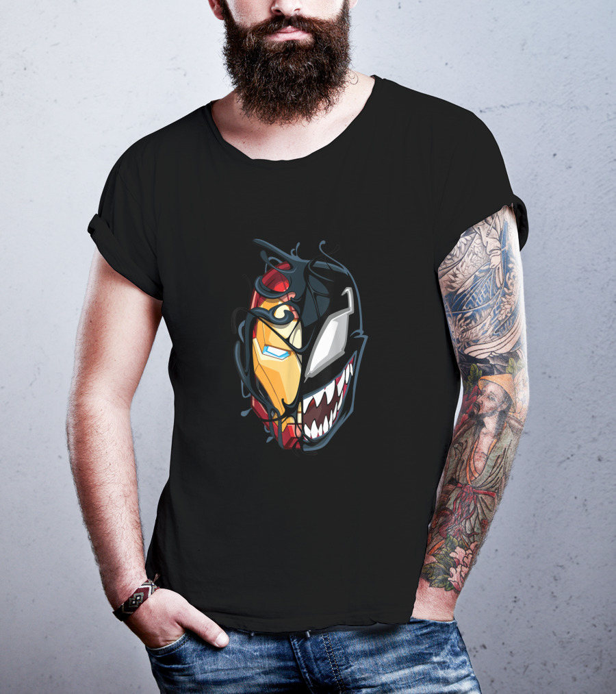 Spider Man Maximum Venom Iron Man Half Symbiote Face T-Shirt