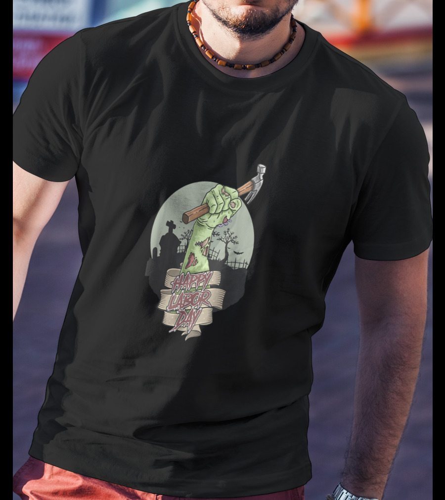 Happy Labor Day Zombie Graveyard Hammer T-Shirt