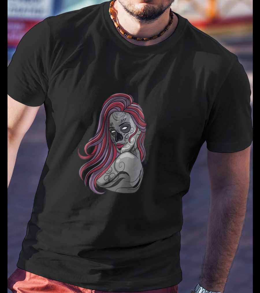 Zombie Girl Cute Undead Living Dead With Pink Hair And Skull Face T-Shirt