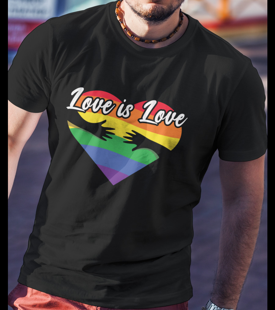 Love Is Love Heart With Hands And Rainbow Flag T-Shirt