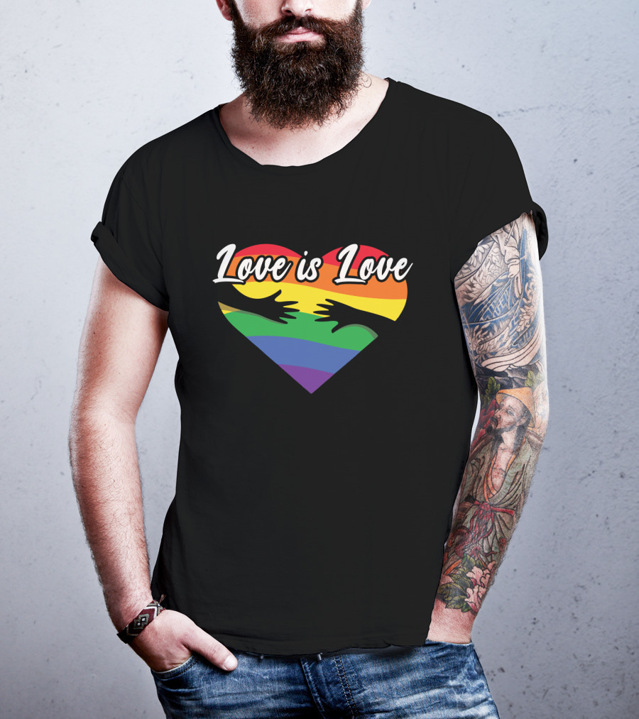 Love Is Love Heart With Hands And Rainbow Flag T-Shirt