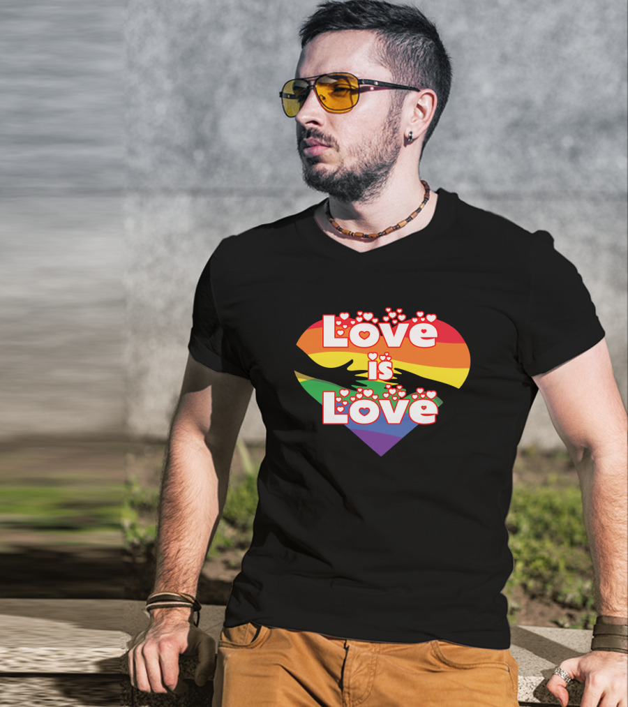 Love Is Love Hands Rainbow Flag Heart T-Shirt