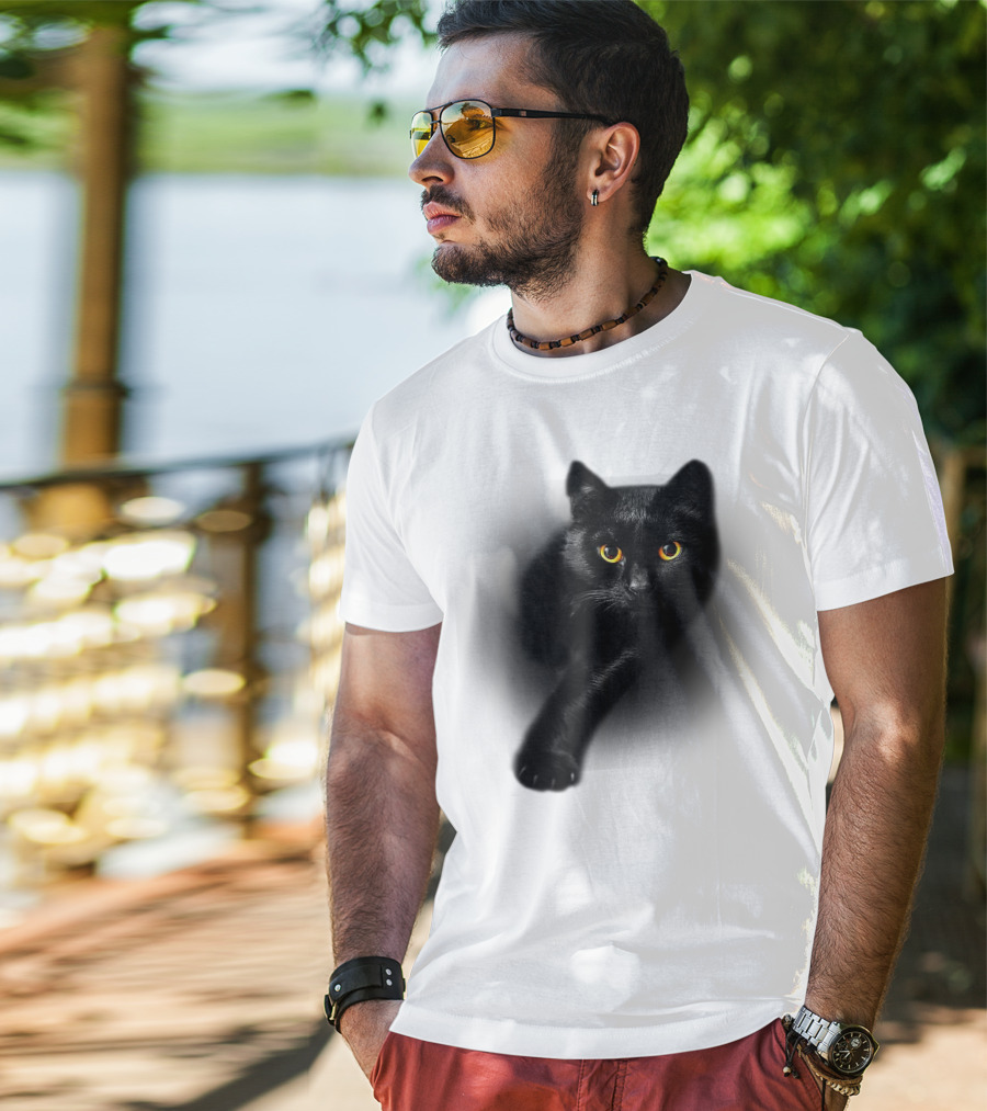 Black Cat Yellow Eyes Halloween T-Shirt