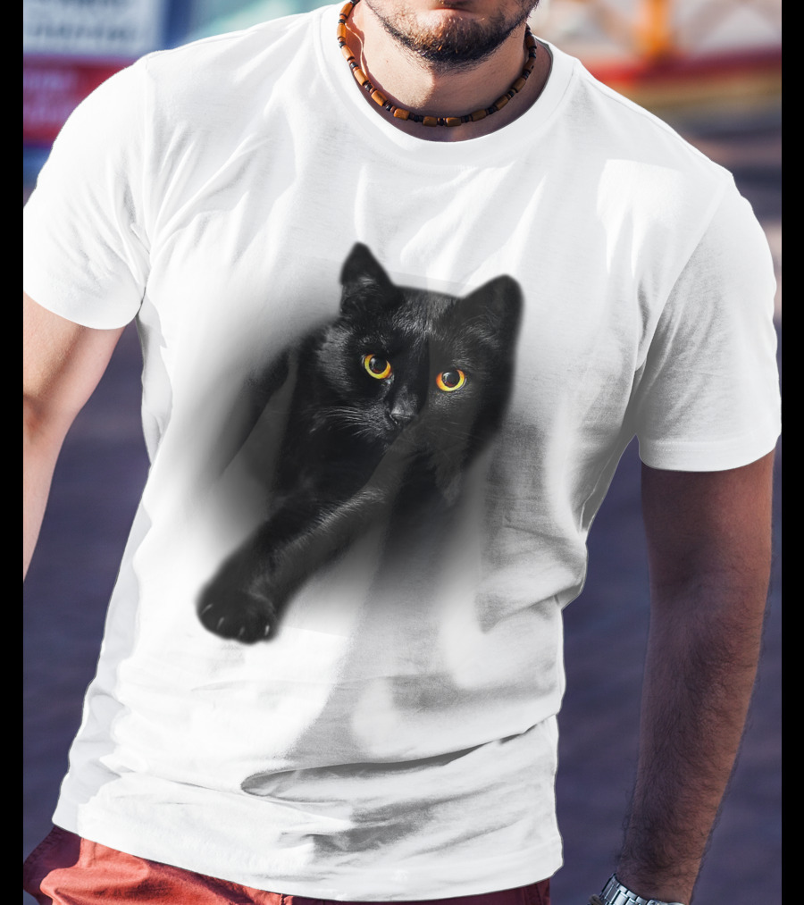Black Cat Yellow Eyes Halloween T-Shirt