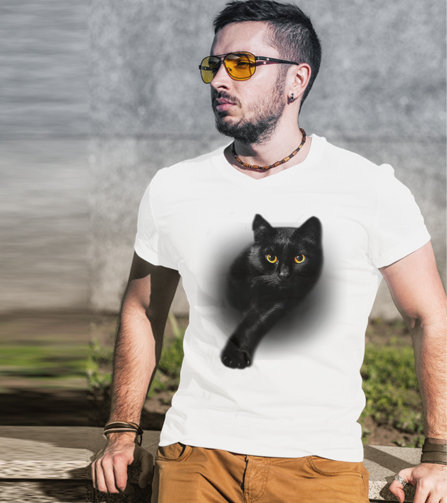 Black Cat Yellow Eyes Halloween T-Shirt
