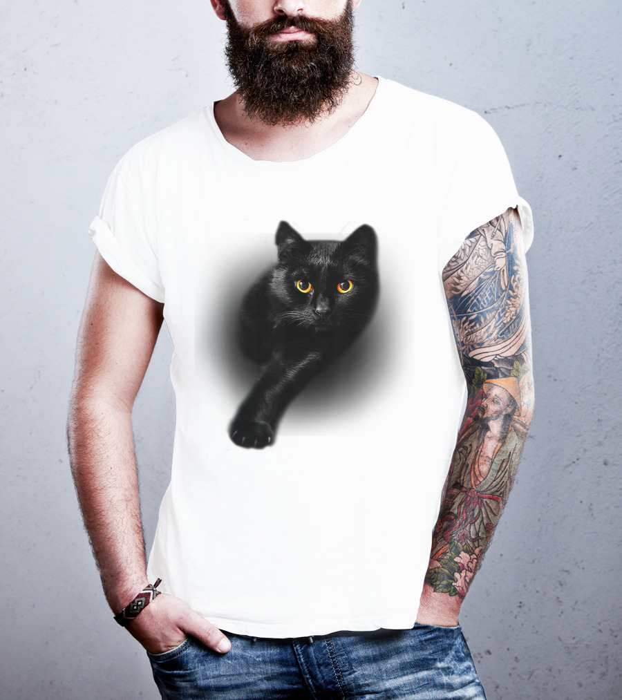 Black Cat Yellow Eyes Halloween T-Shirt