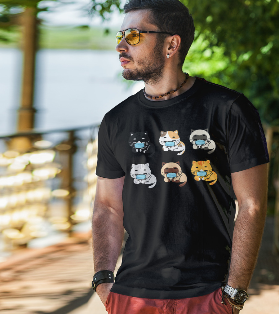 Cat Face Mask Cute Pet Cats Lovers Kitten Set T-Shirt