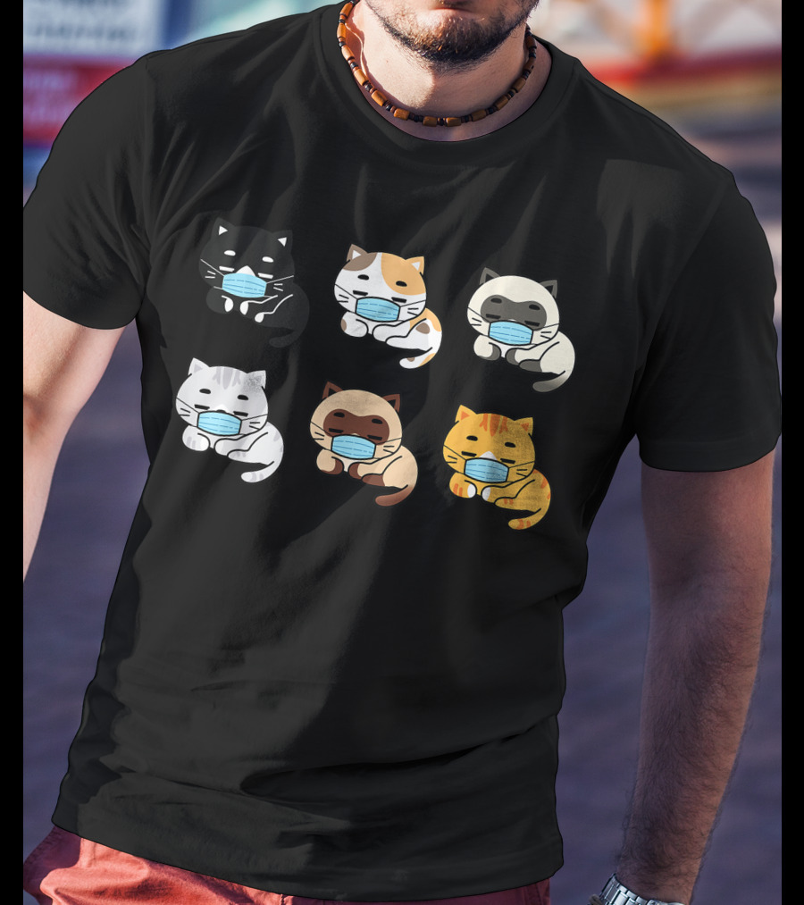 Cat Face Mask Cute Pet Cats Lovers Kitten Set T-Shirt