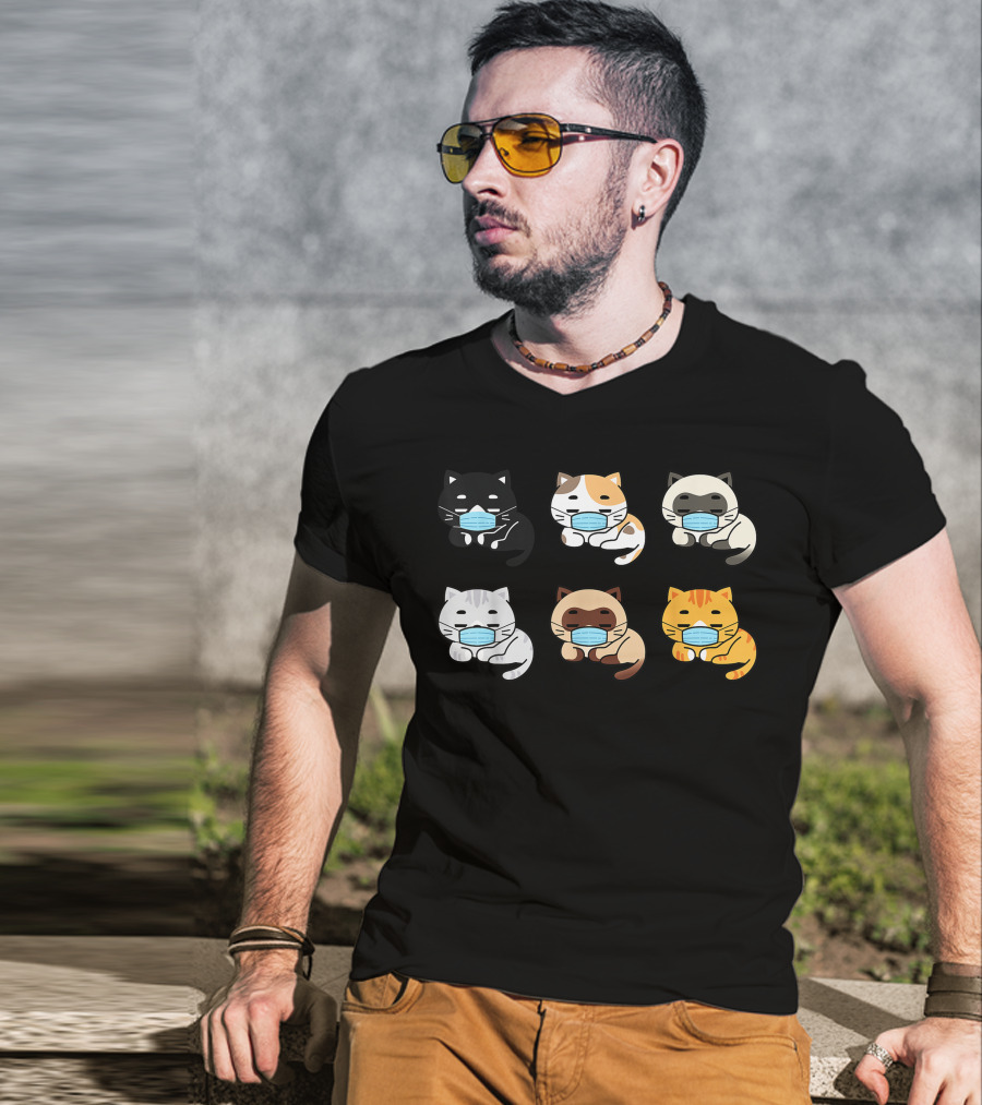 Cat Face Mask Cute Pet Cats Lovers Kitten Set T-Shirt