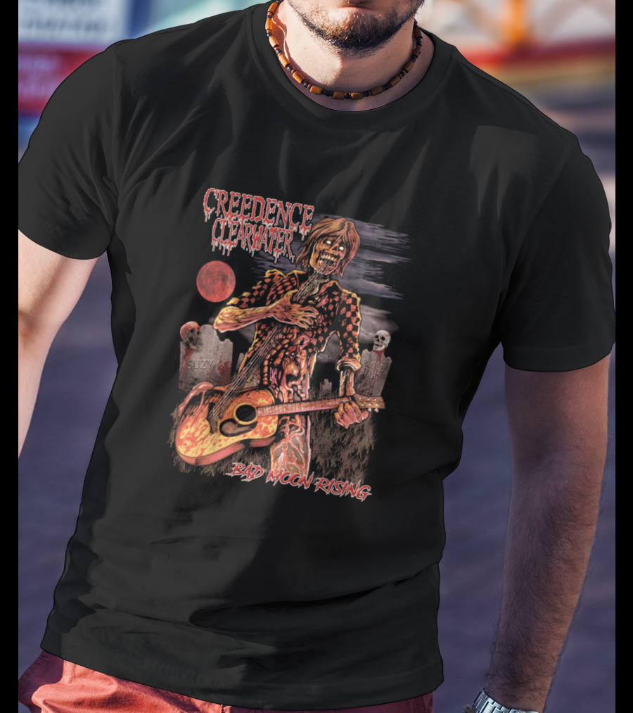 Creedence Clearwater Revival Bad Moon Rising Zombie Guitar Graveyard T-Shirt
