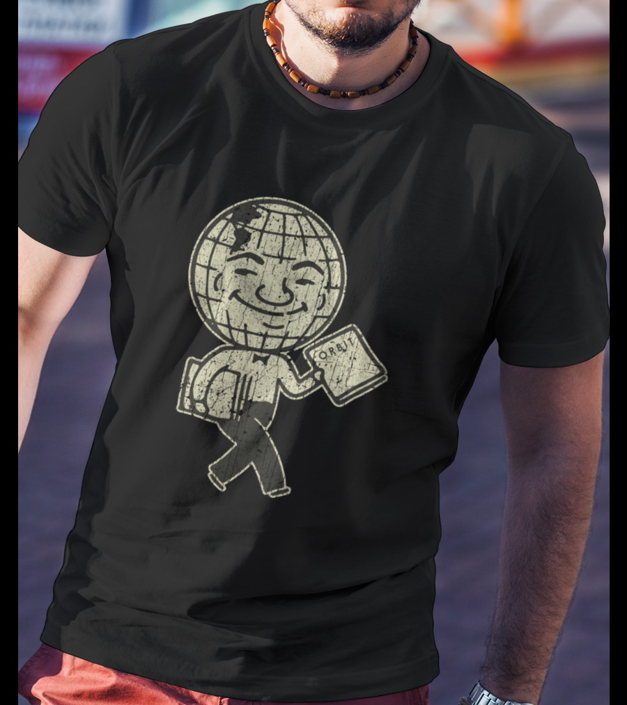 Detroit Orbit Magazine Walking Globe Man Holding Publication T-Shirt