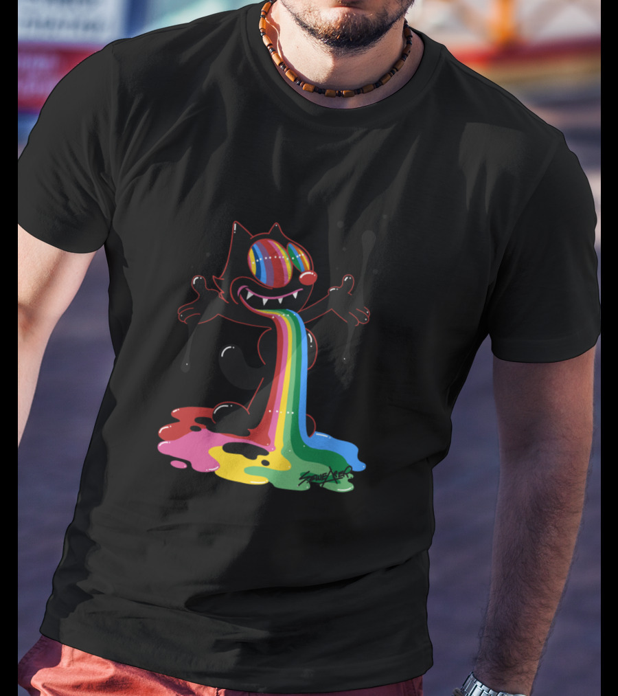 Felix The Cat Rainbow Splatter Art By Zed1 T-Shirt