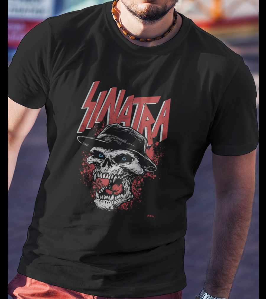 SINATRA Skull In Fedora Shooo Bee Doo Bee Doom T-Shirt