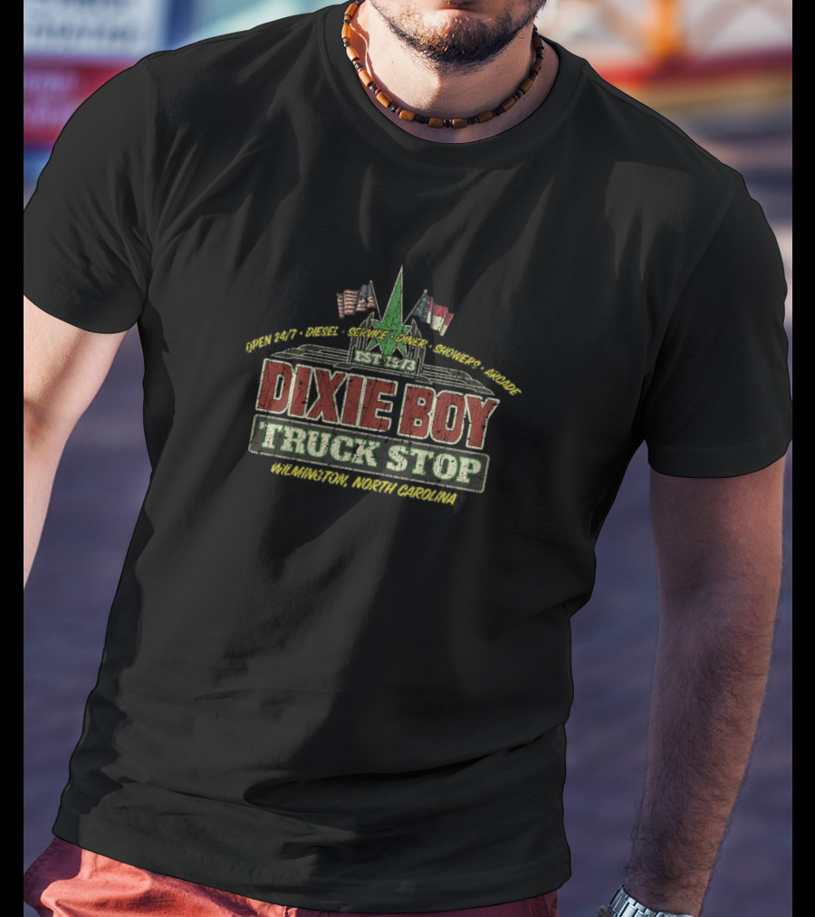 Open 24-7 Diesel Service Diner Showers Arcade Dixie Boy Truck Stop Wilmington North Carolina Est 1973 T-Shirt