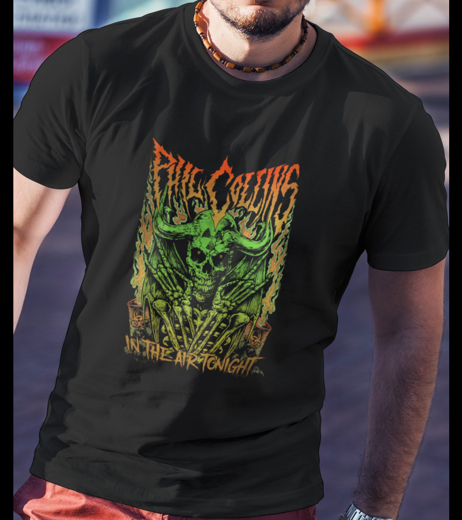 Phil Collins In The Air Tonight Flaming Skull T-Shirt