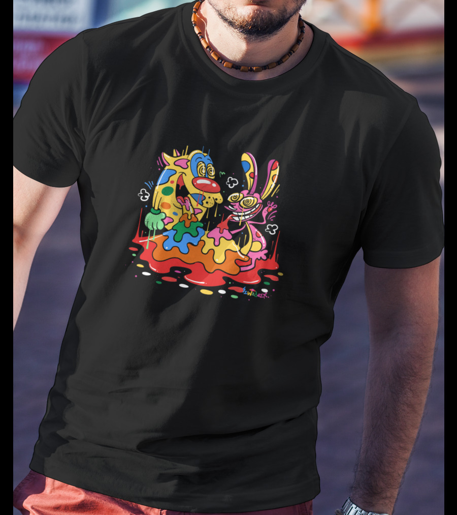 Ren And Stimpy Psychedelic Colorful Splatter T-Shirt