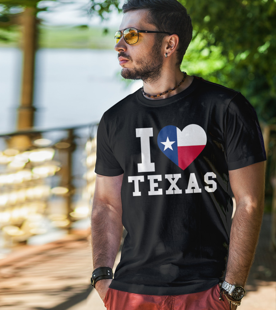 I Love Texas Heart Lone Star Flag T-Shirt