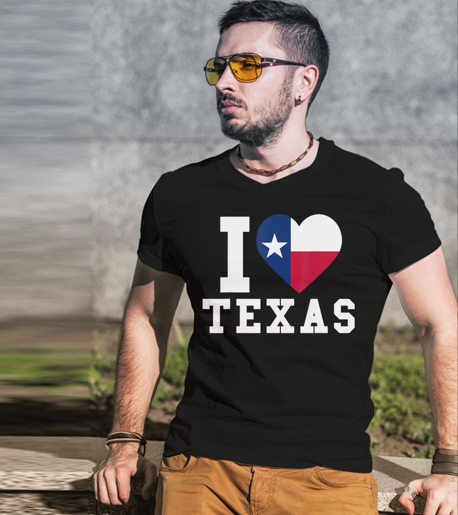 I Love Texas Heart Lone Star Flag T-Shirt