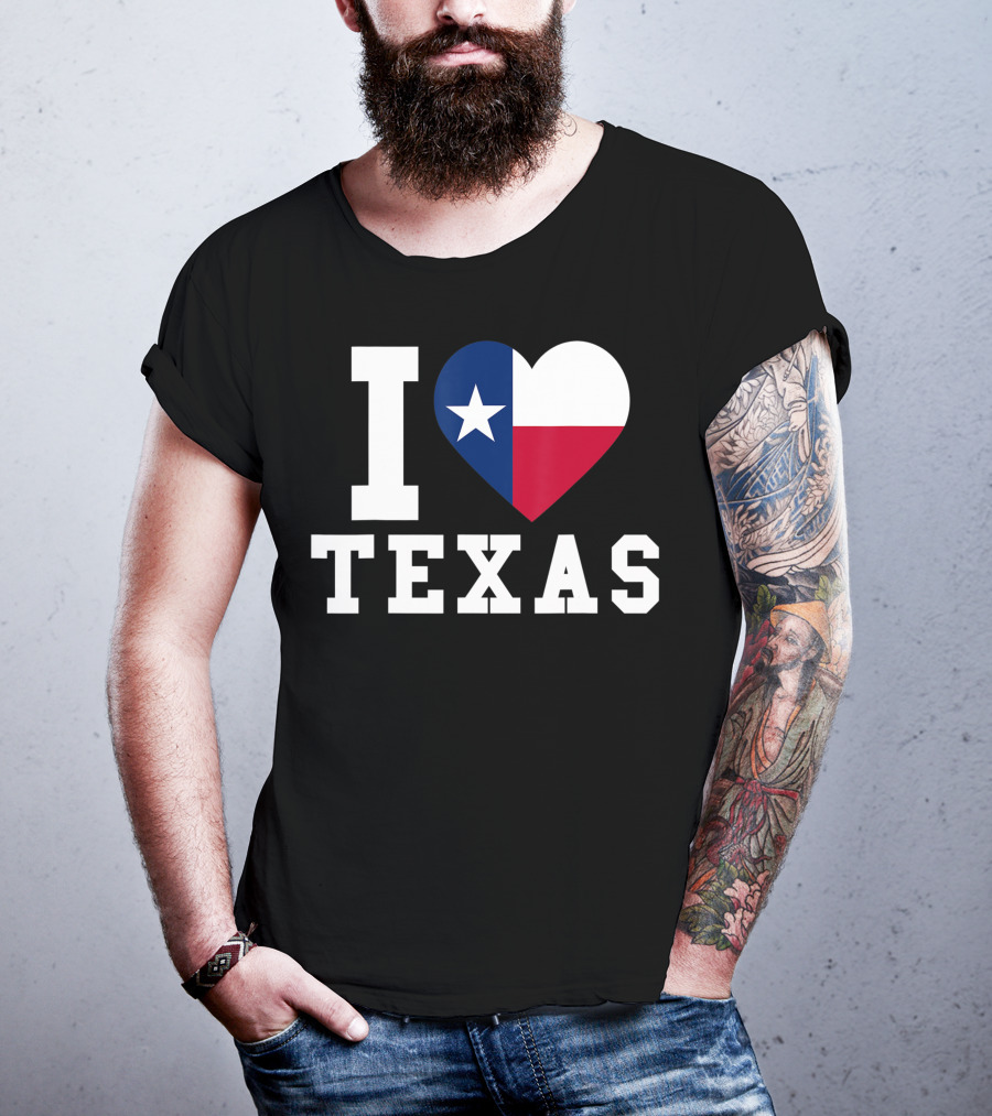 I Love Texas Heart Lone Star Flag T-Shirt
