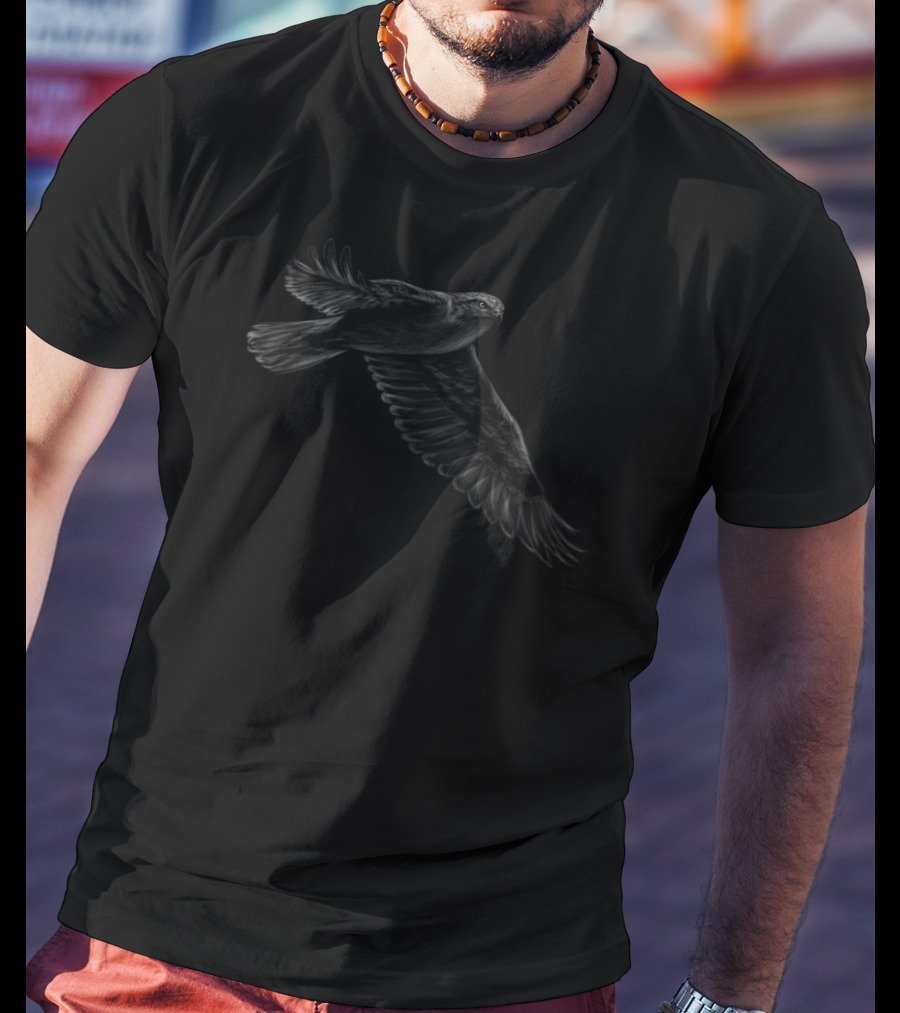 Flying Falcon Hand Drawn Support Animal Rights Black Hawk T-Shirt