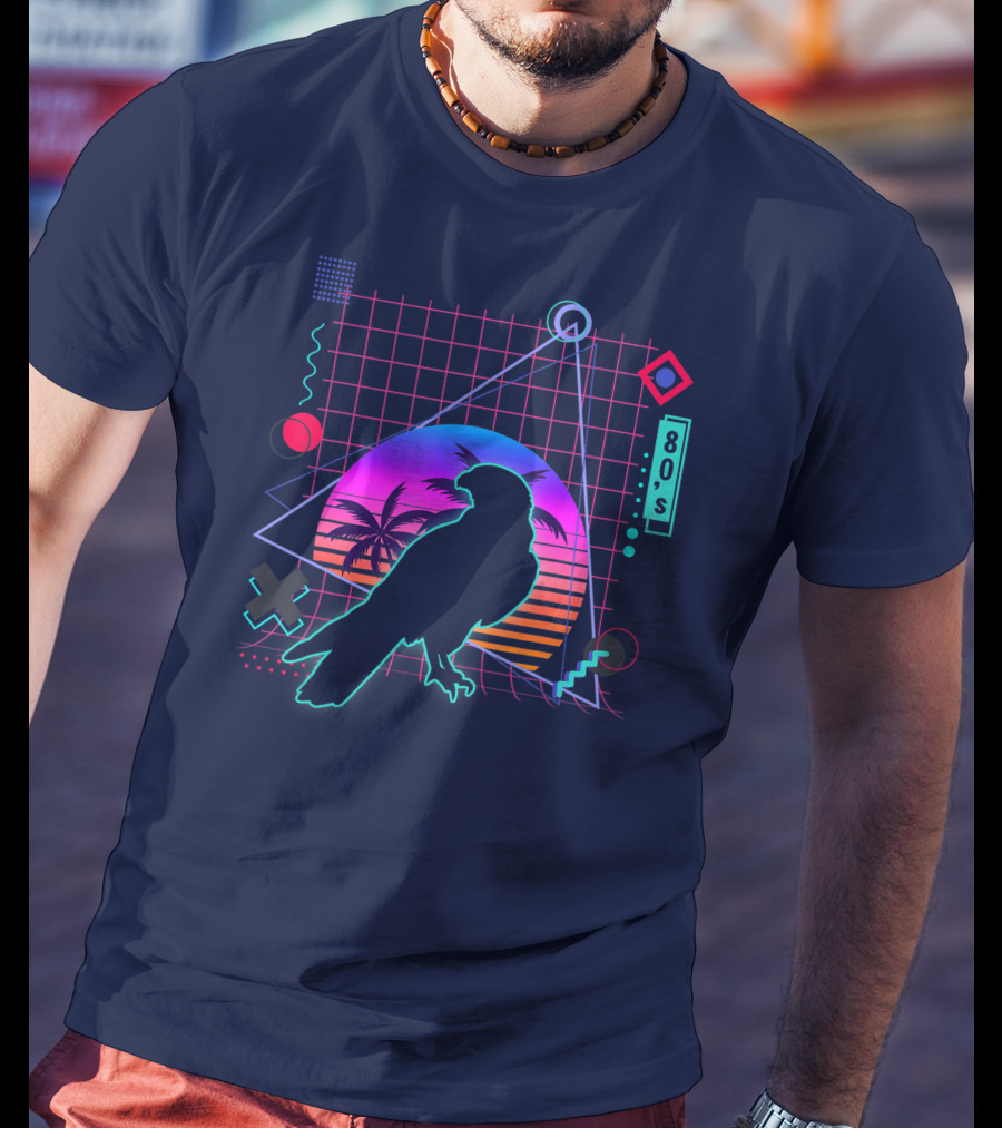 Peregrine Falcon Vaporwave Aesthetic 80s Style Grid And Sunset T-Shirt