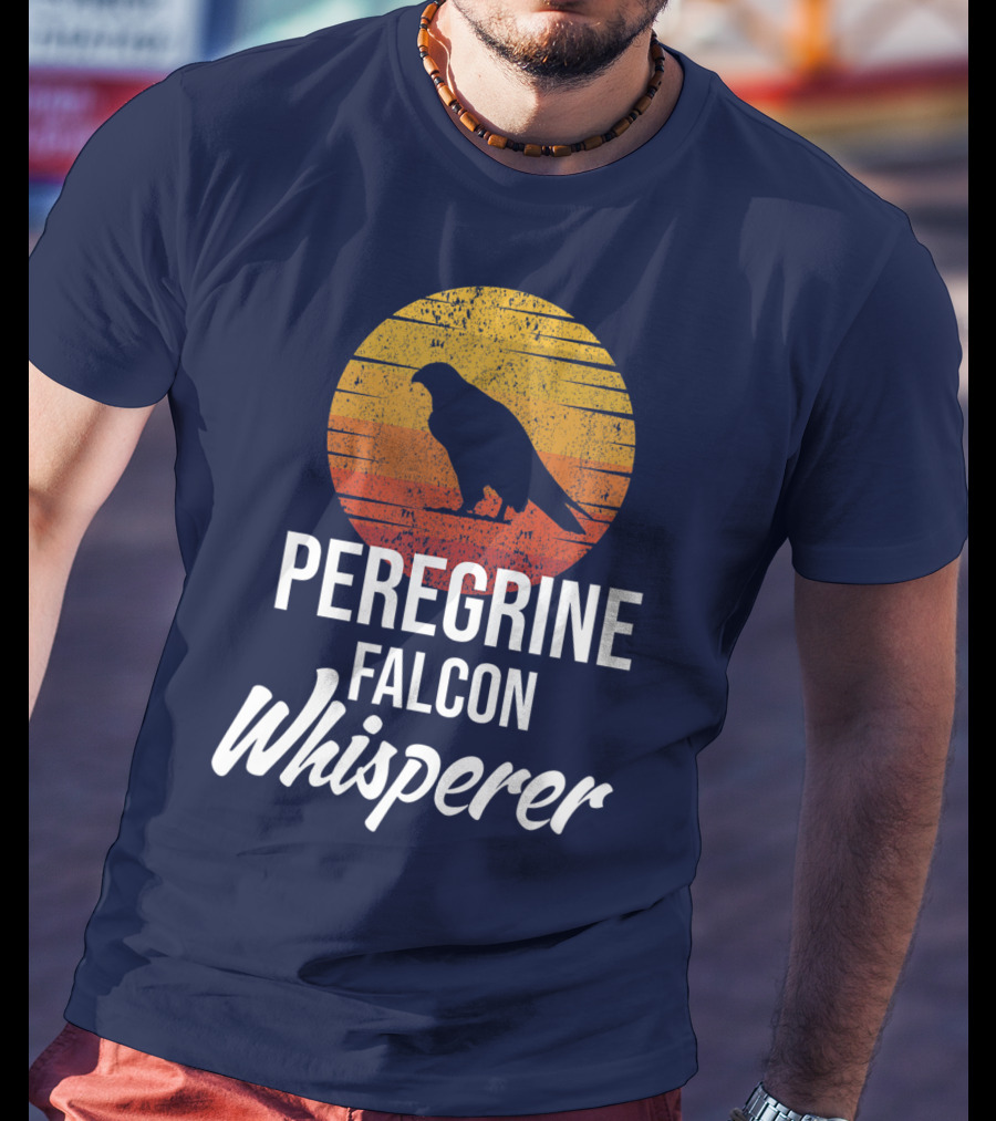 Peregrine Falcon Whisperer Bird Nature Silhouette Retro Sun T-Shirt