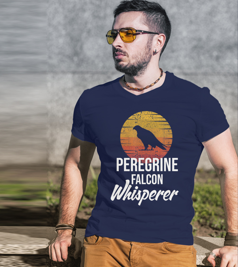 Peregrine Falcon Whisperer Bird Nature Silhouette Retro Sun T-Shirt