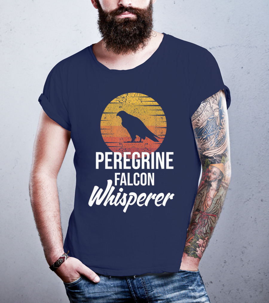 Peregrine Falcon Whisperer Bird Nature Silhouette Retro Sun T-Shirt