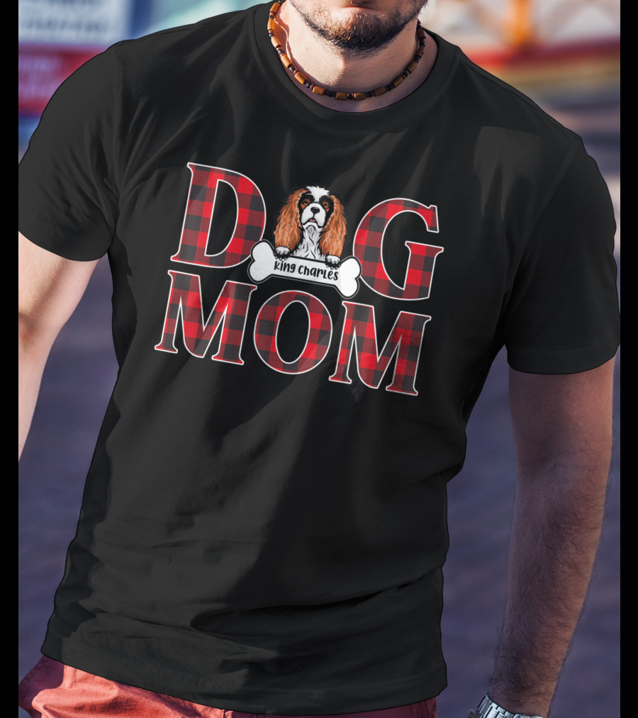 Dog Mom King Charles Red Plaid Pet Lover T-Shirt