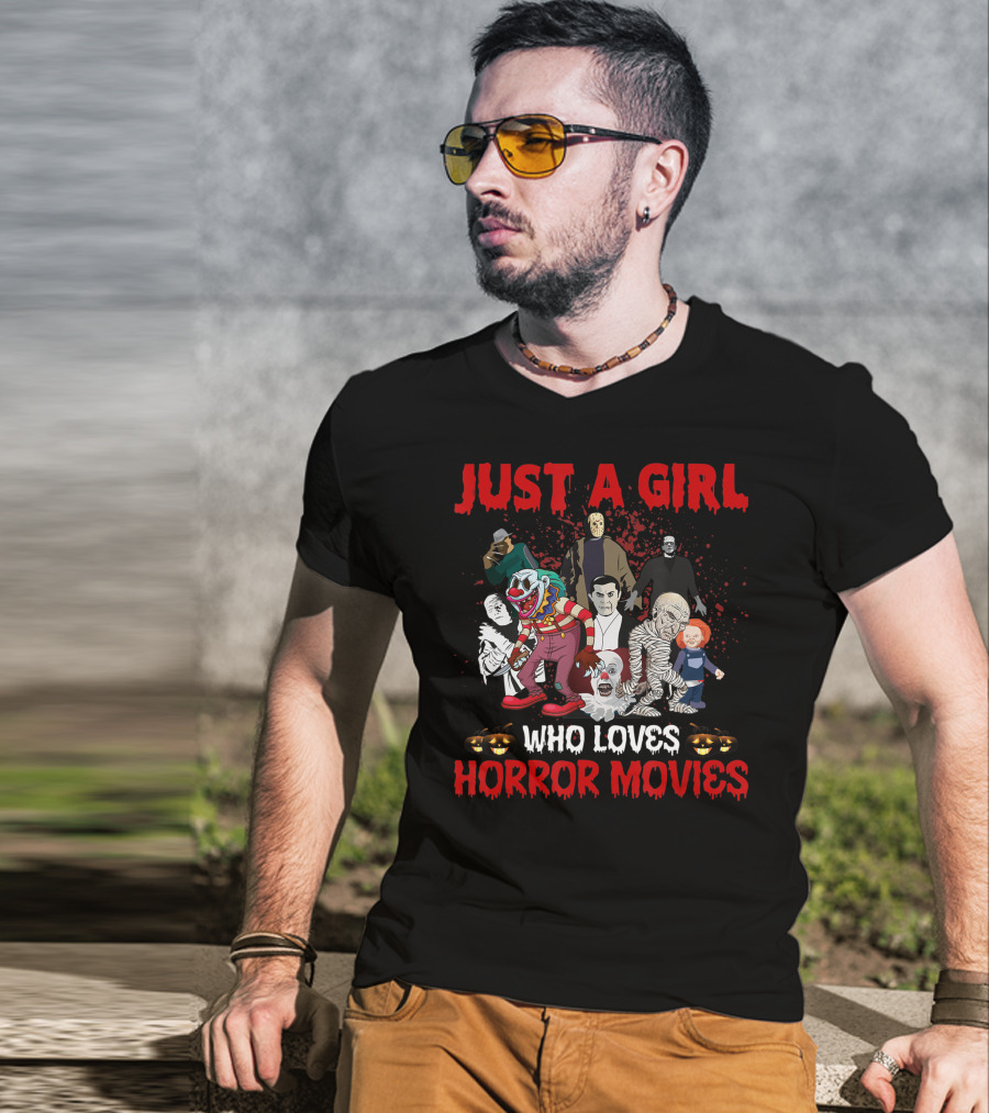 Just A Girl Who Loves Horror Movies Halloween Characters T-Shirt