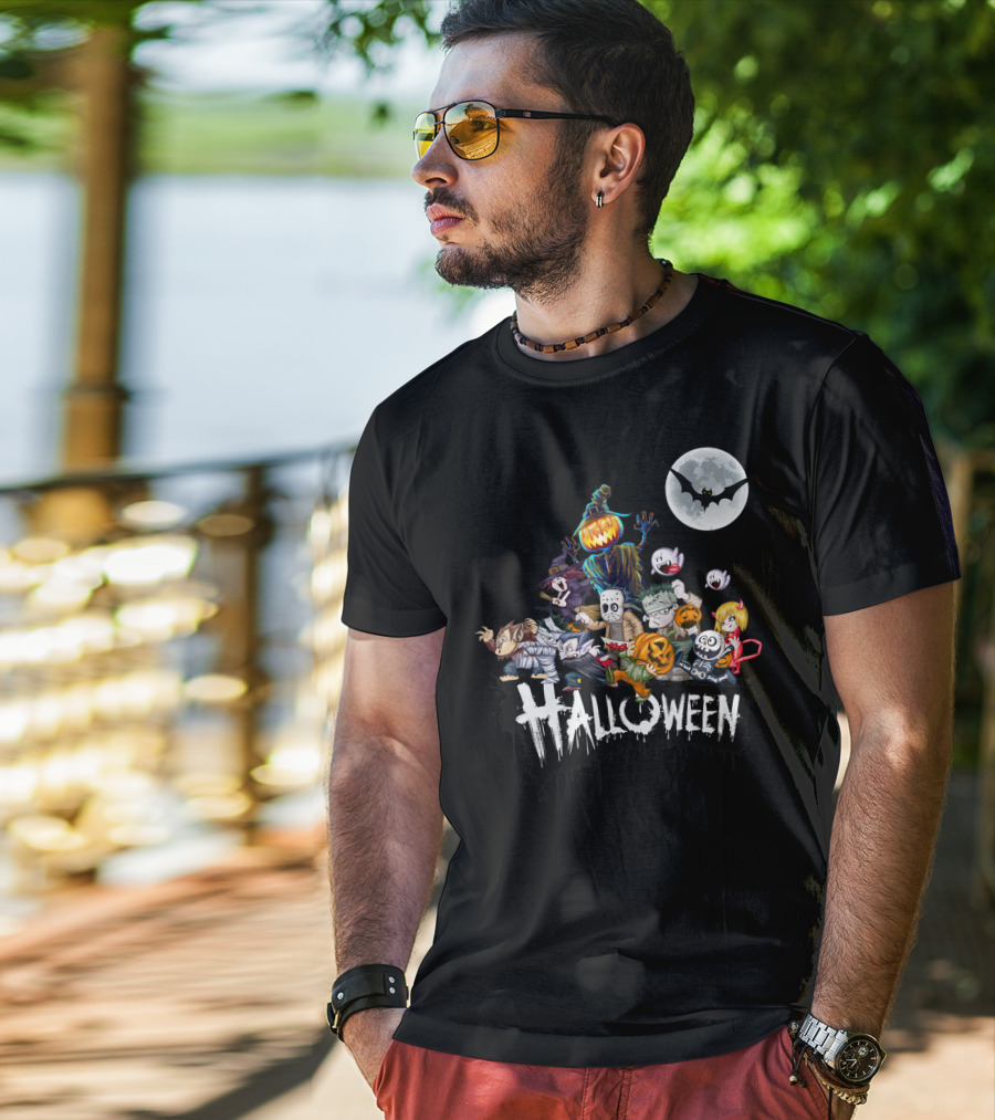 Character Halloween Pumpkin Scarecrow Moon Ghosts Bat Halloween T-Shirt