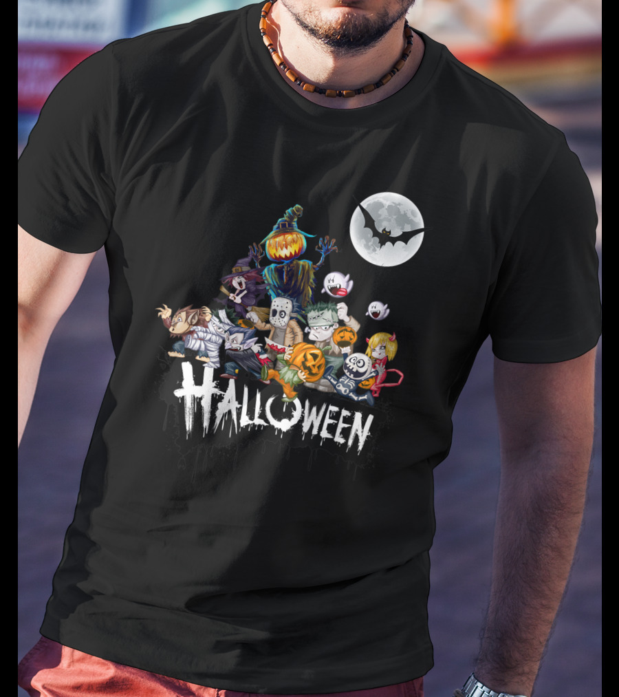 Character Halloween Pumpkin Scarecrow Moon Ghosts Bat Halloween T-Shirt
