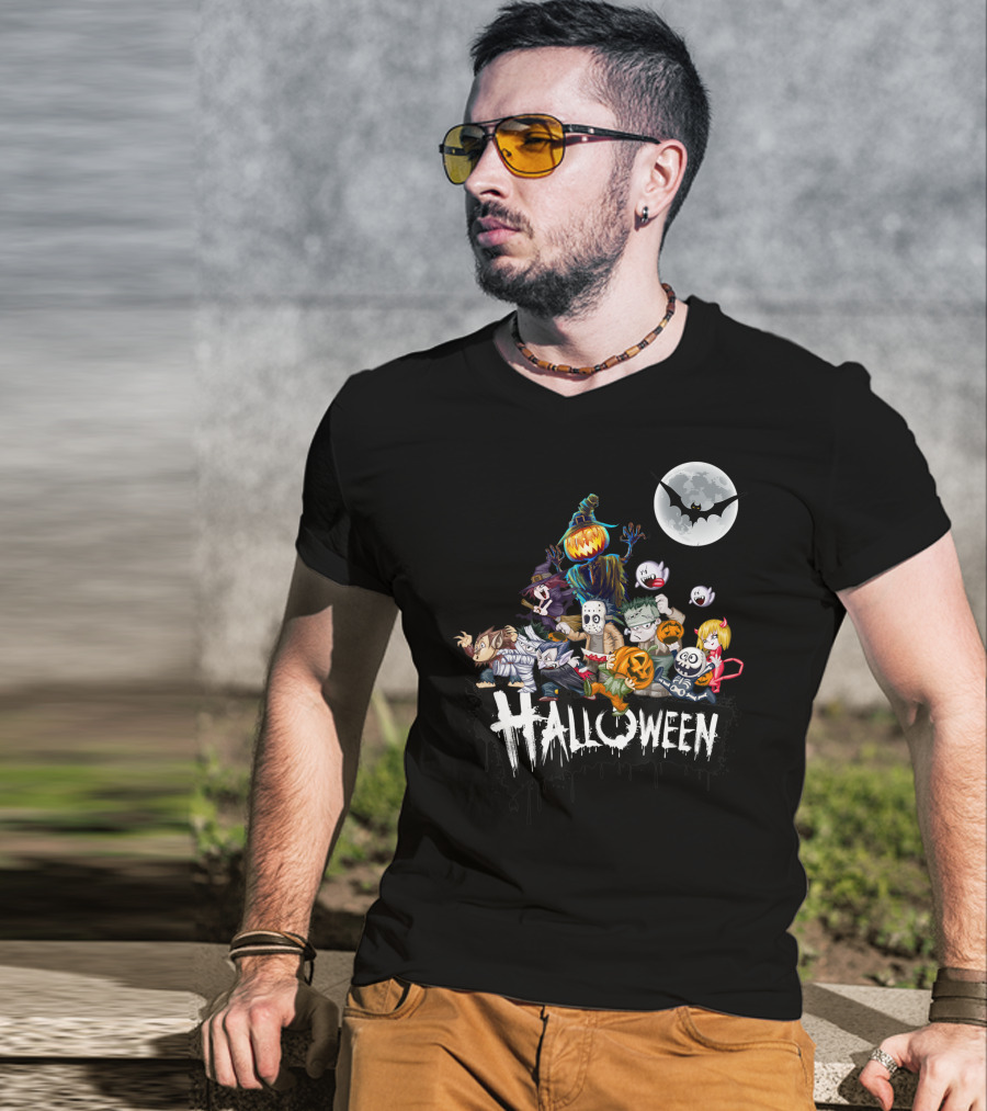 Character Halloween Pumpkin Scarecrow Moon Ghosts Bat Halloween T-Shirt