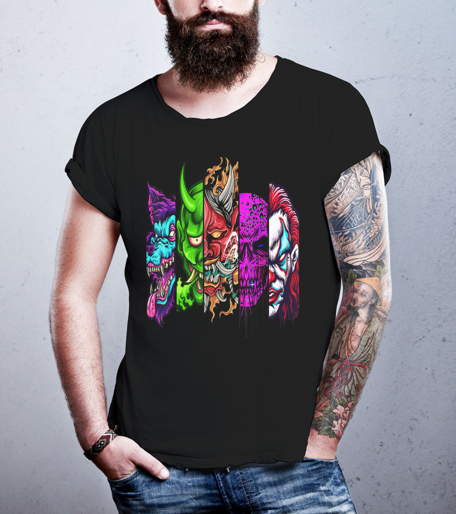 Evil Demons Horror Creatures Scary Halloween Monster Faces T-Shirt