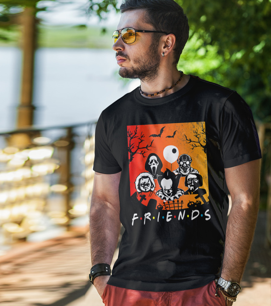 Friends Of Horror Halloween Characters Collage T-Shirt