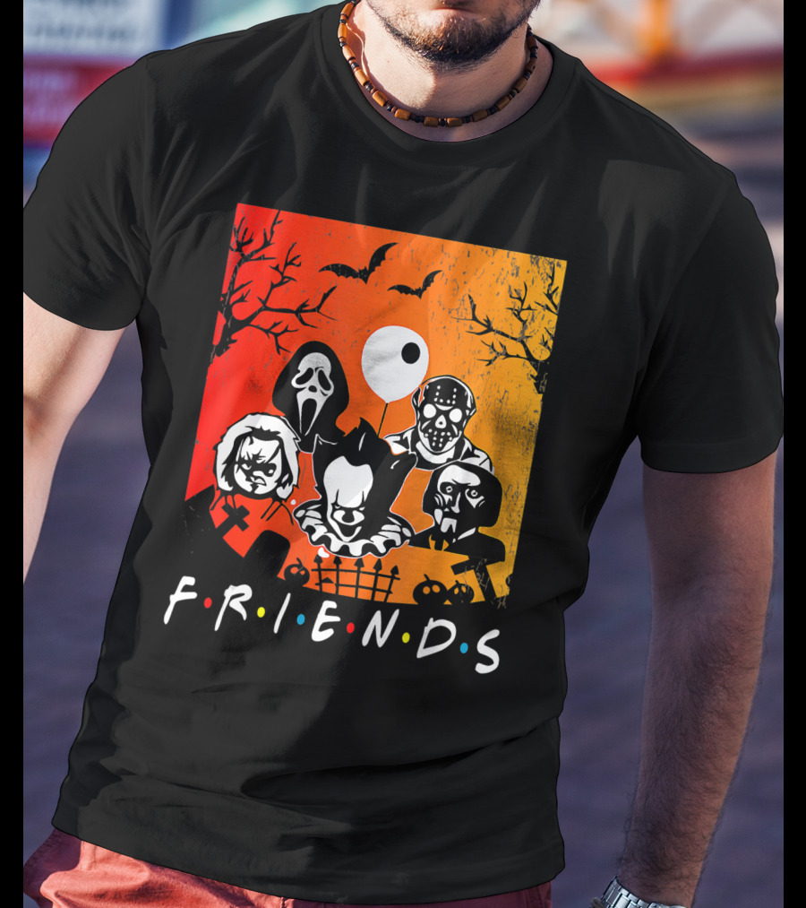Friends Of Horror Halloween Characters Collage T-Shirt